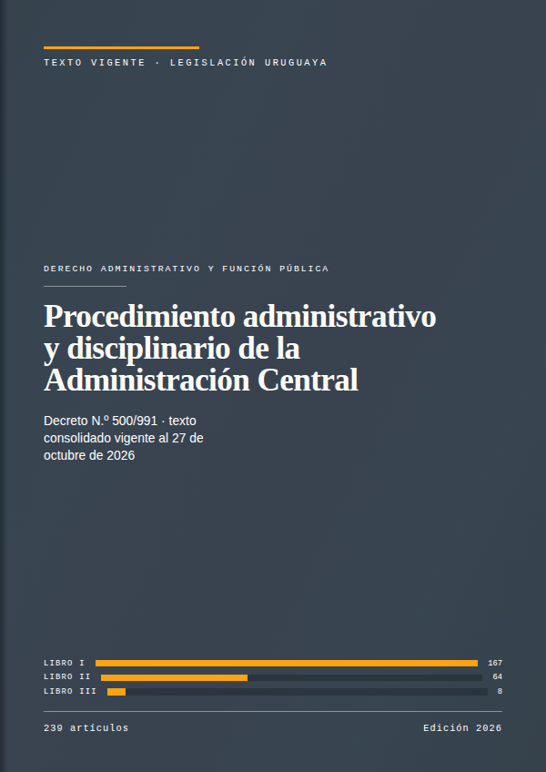 Portada de la edición en PDF de Procedimiento administrativo y disciplinario de la Administración Central, texto consolidado vigente al 27 de octubre de 2026