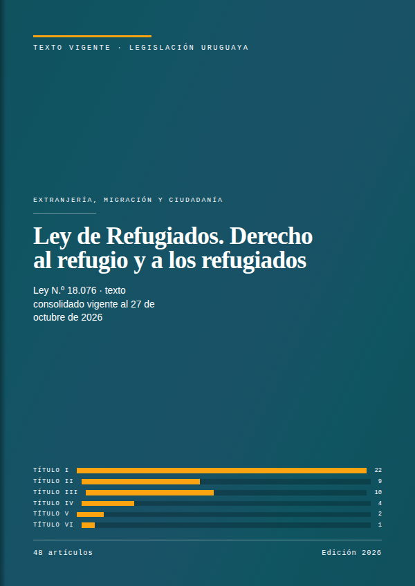 Portada de la edición en PDF de Ley de Refugiados. Derecho al refugio y a los refugiados, texto consolidado vigente al 27 de octubre de 2026