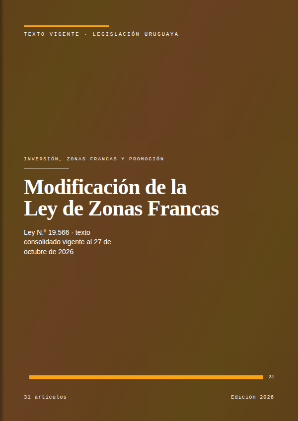 Portada de la edición en PDF de Modificación de la Ley de Zonas Francas, texto consolidado vigente al 27 de octubre de 2026