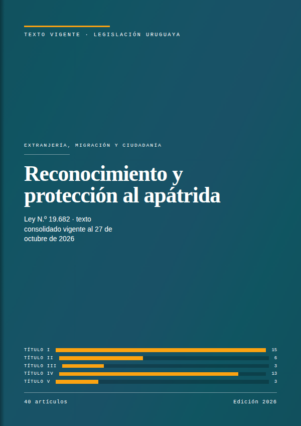 Portada de la edición en PDF de Reconocimiento y protección al apátrida, texto consolidado vigente al 27 de octubre de 2026